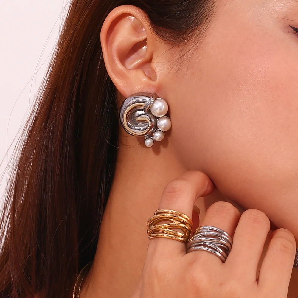 Swirl Snail Shell Pearl Earrings
