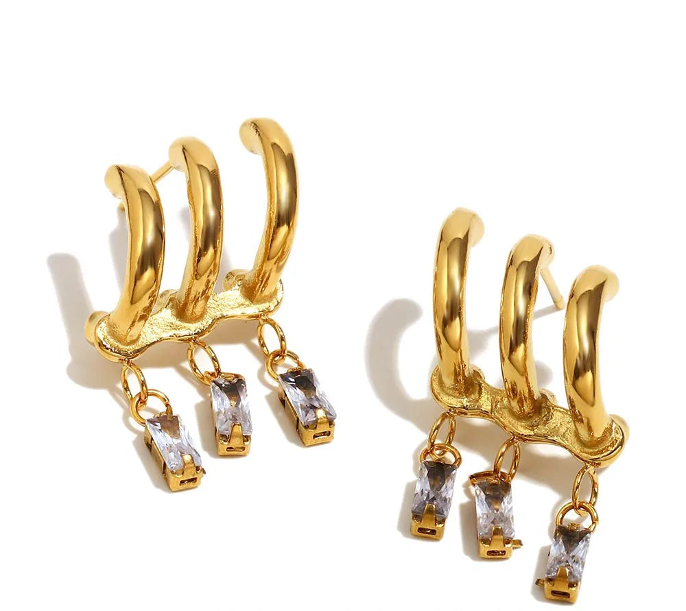 Gold Tassel Zircon Earrings