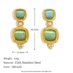 Vintage Pearl & Green Rectangular Earrings