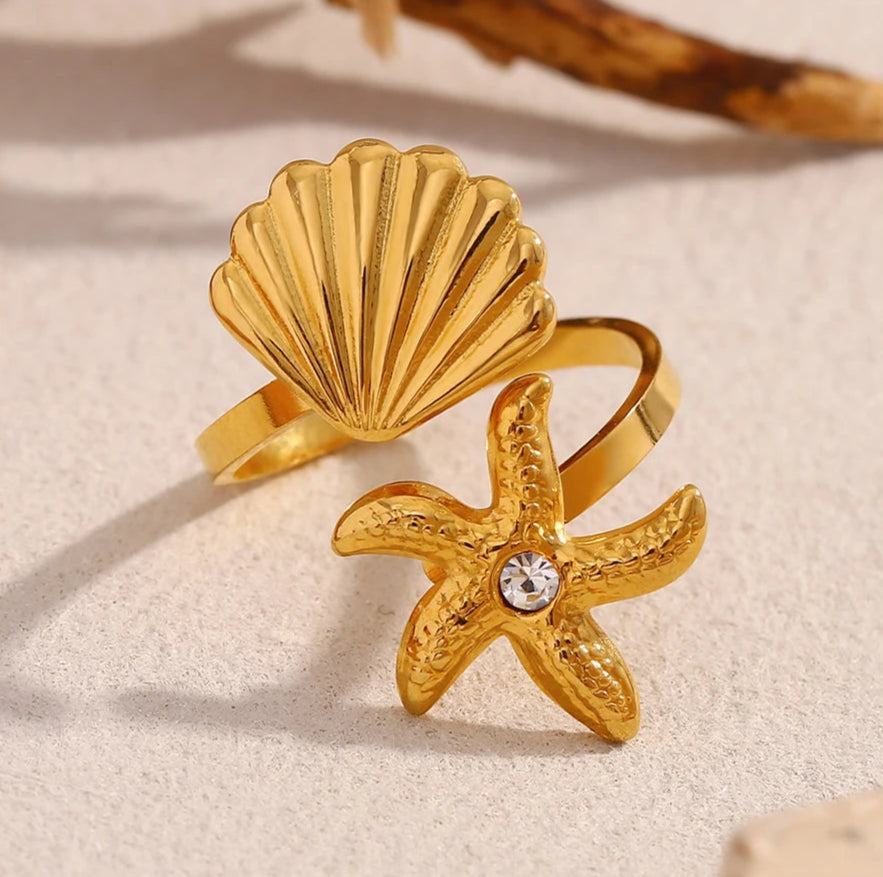 Shell & Starfish Open Ring