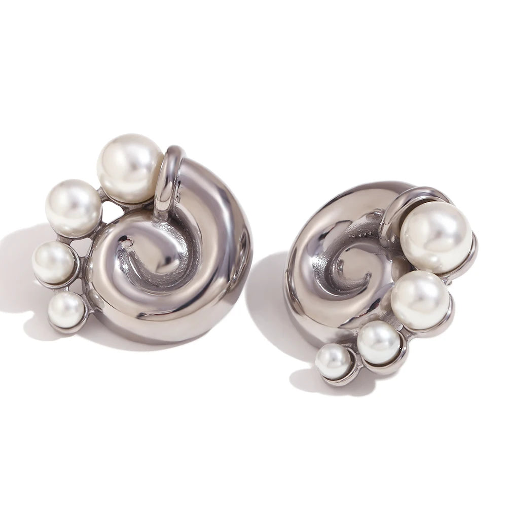 Swirl Snail Shell Pearl Earrings