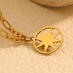 Eight-Pointed Star  Round Pendant Necklace