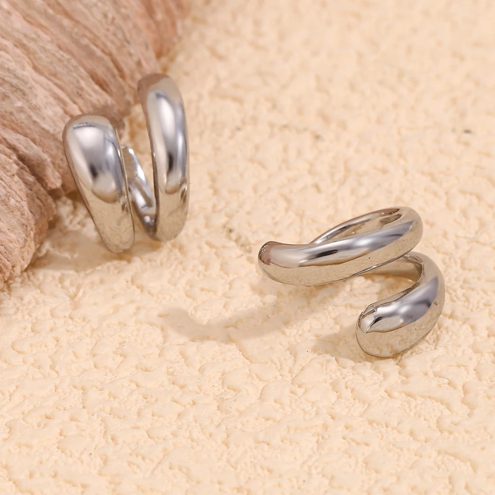 Minimalist Double Layer Gold and Silver Stainless Steel Ear Cuffs