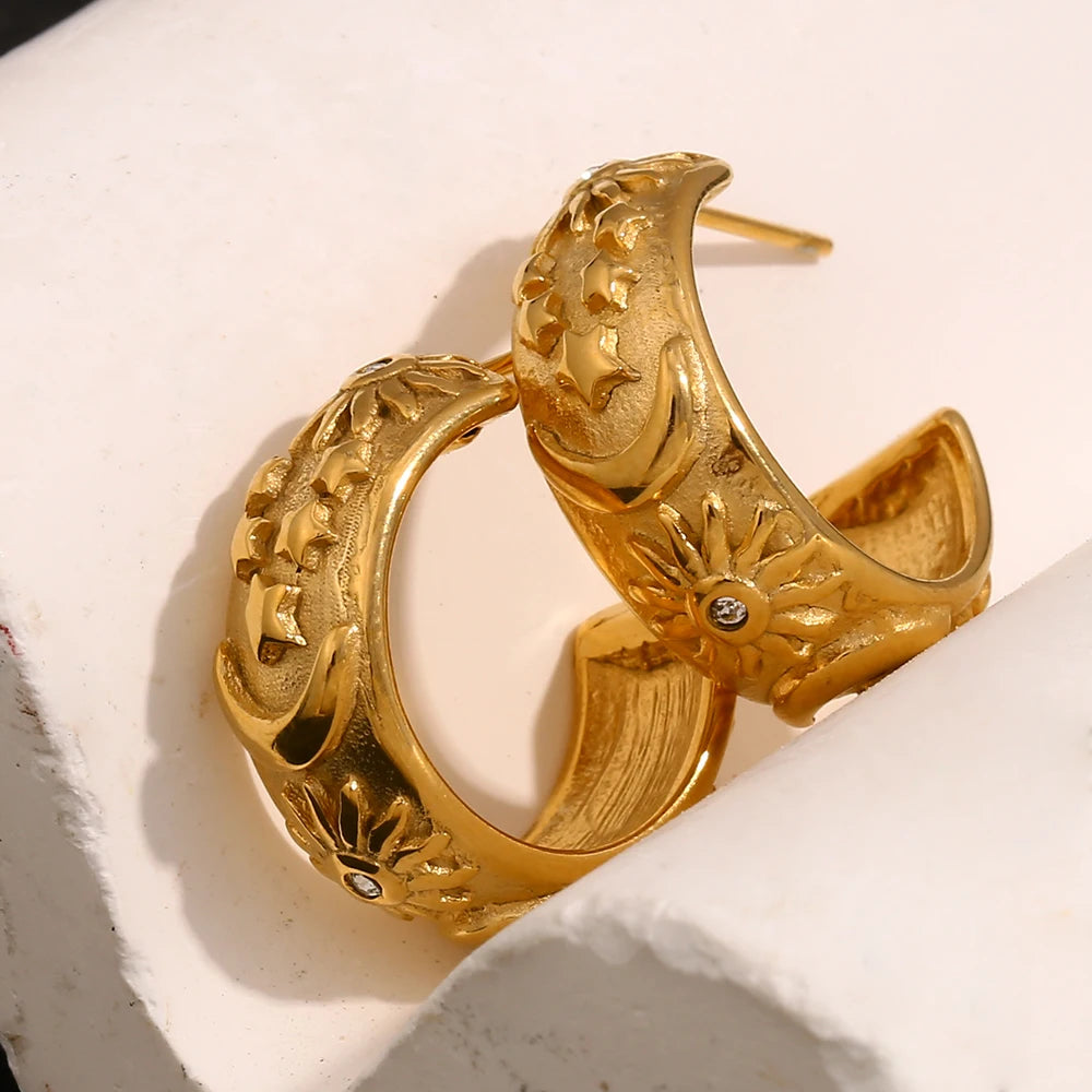 Sun, Moon and Star Earrings in 18K Stainless Steel with Zirconia