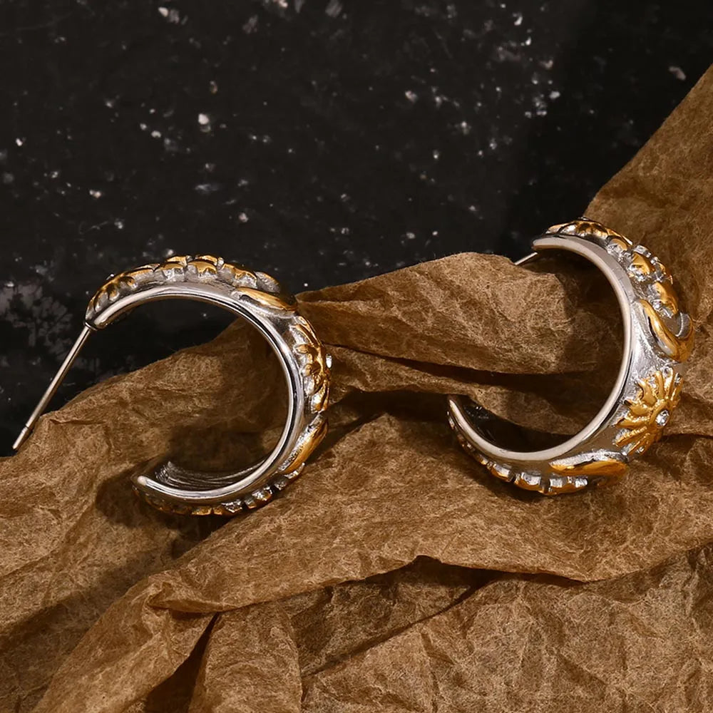 Sun, Moon and Star Earrings in 18K Stainless Steel with Zirconia