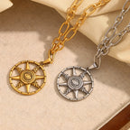 Eight-Pointed Star  Round Pendant Necklace