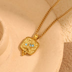 Blue Enamel Star Moon Sun Pendant Necklace