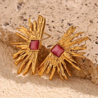 Red Agate Fan-Shaped Earrings