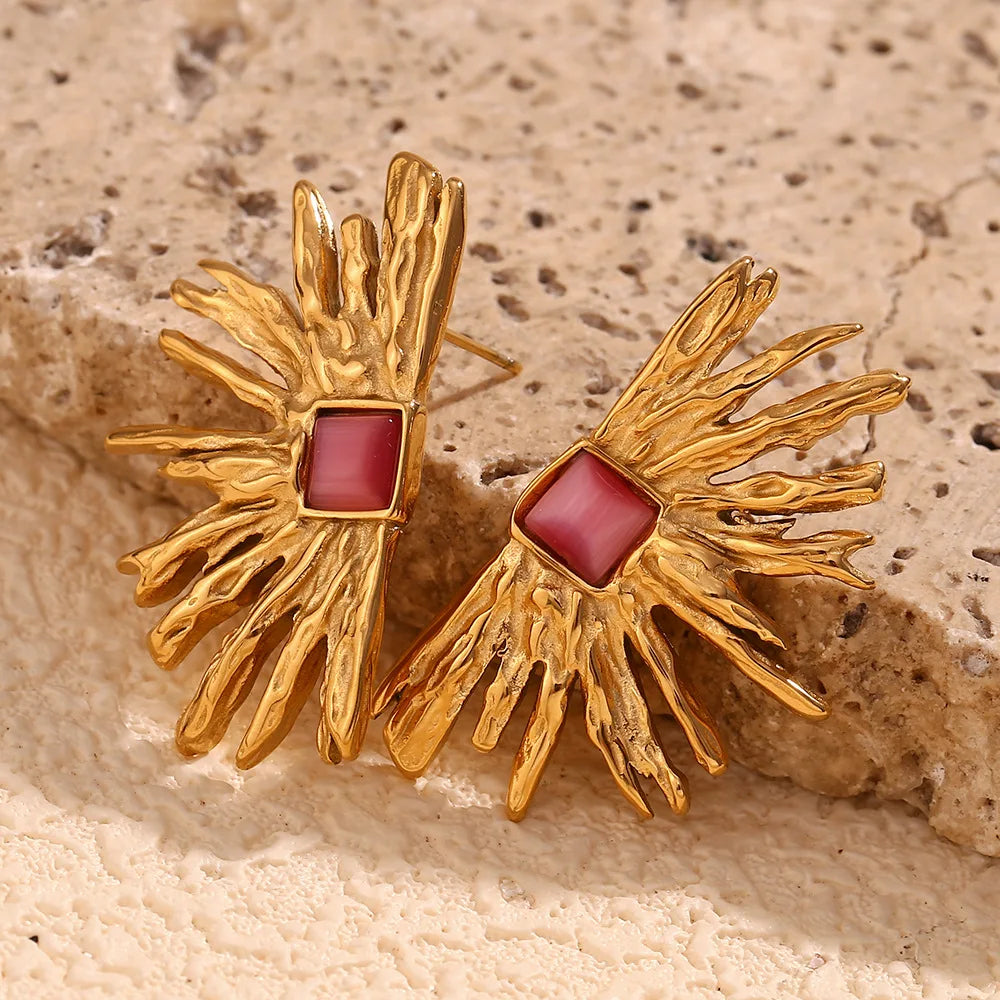 Red Agate Fan-Shaped Earrings