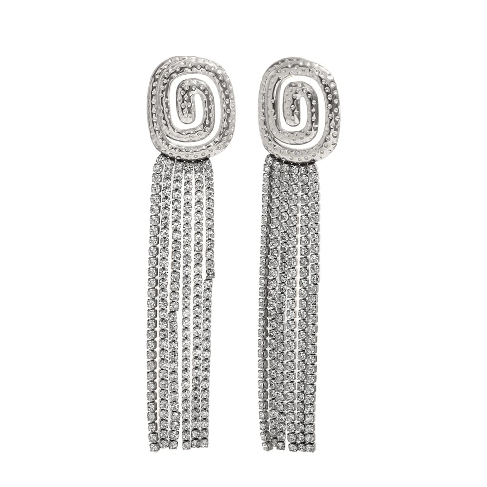 Spiral Zircon Tassel Earrings