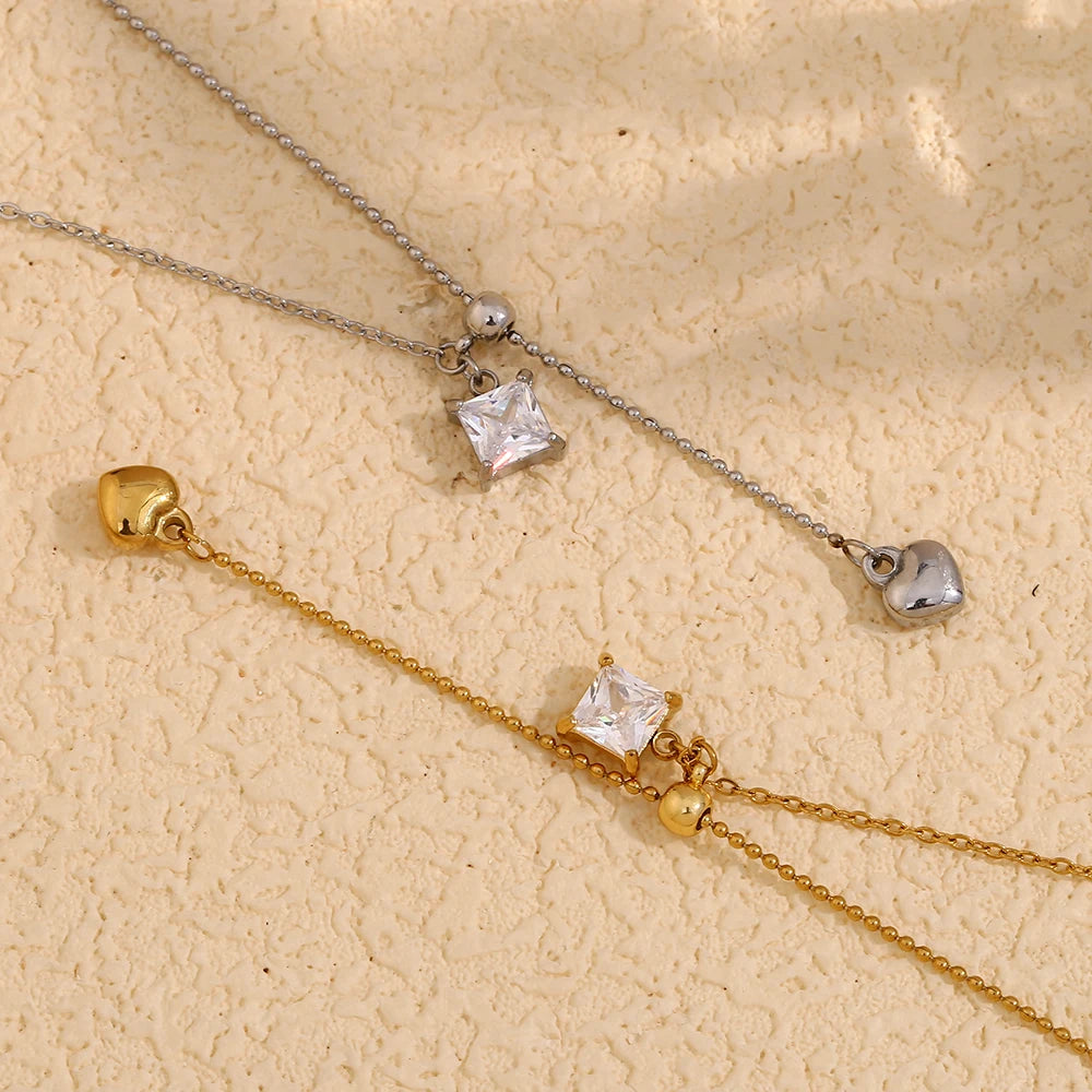 Zircon Square Heart Necklace