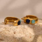 Vintage Blue Stone Hoop Earrings