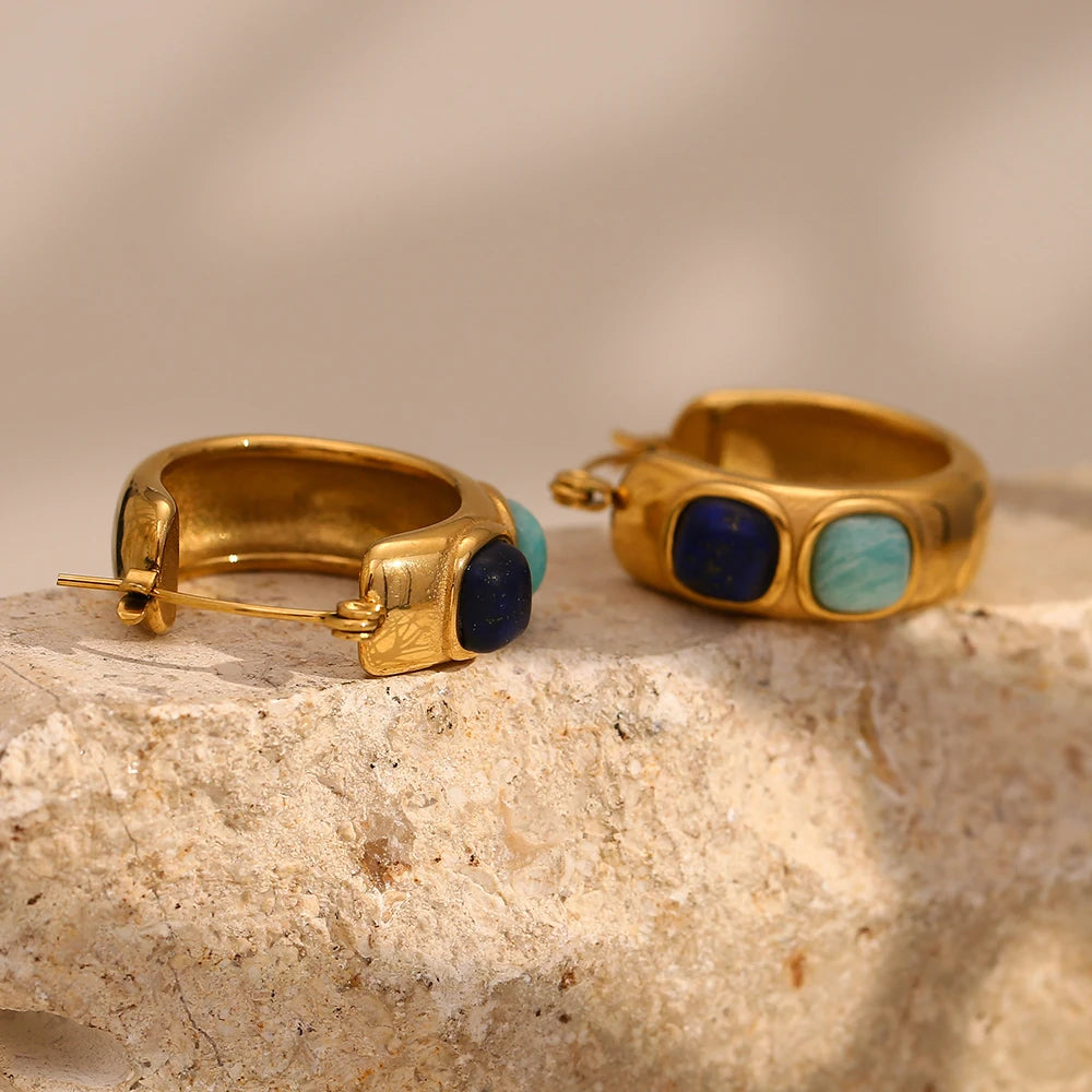 Vintage Blue Stone Hoop Earrings
