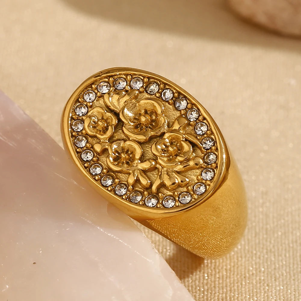 Zircon Flower Wide Edge Ring