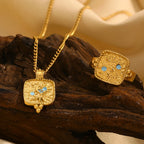 Blue Enamel Star Moon Sun Pendant Necklace