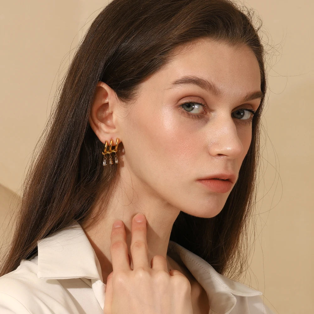 Gold Tassel Zircon Earrings