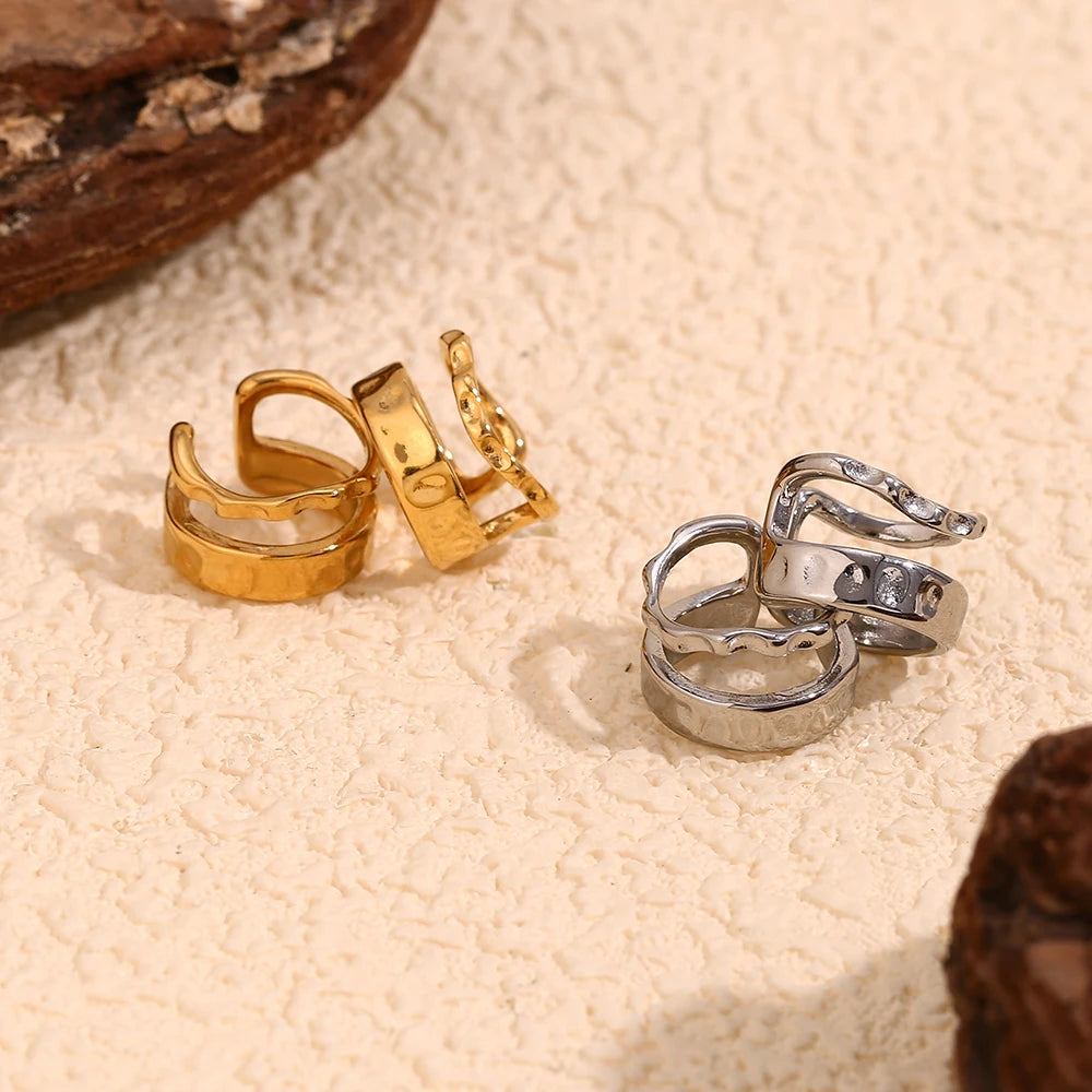 Asymmetrical Hollow Clip Earring in 316L Stainless Steel