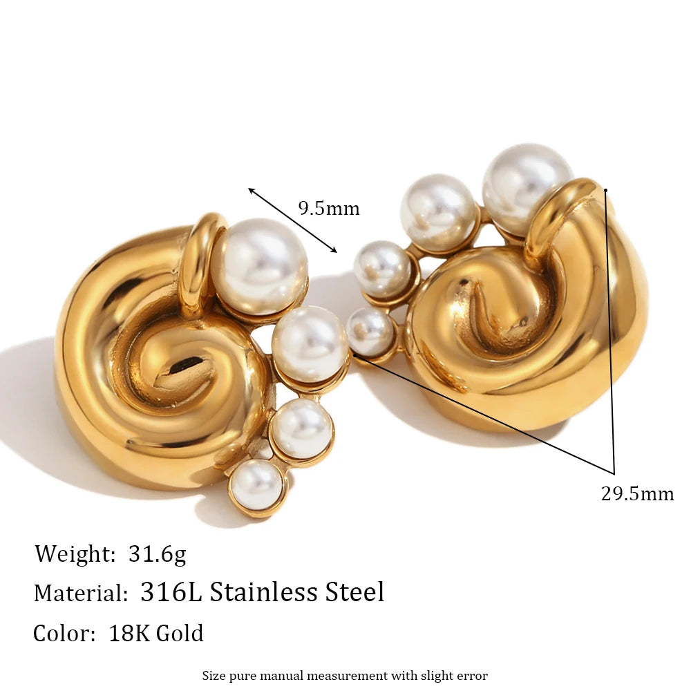 Swirl Snail Shell Pearl Earrings