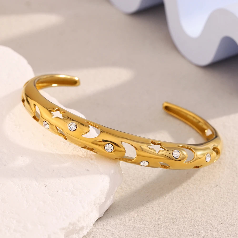 Zircon Star Moon Open Bracelet