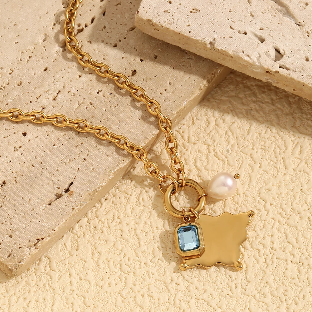 Zircon Pearl Star Pendant Necklace