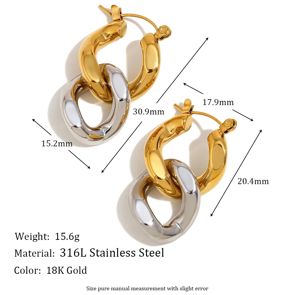 Double Layer Stainless Steel Earrings with Mixed Colors