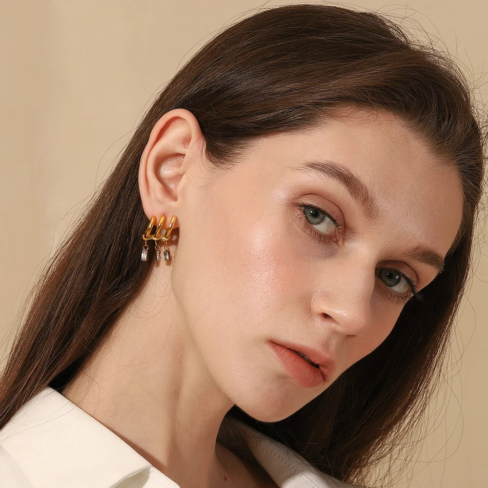 Gold Tassel Zircon Earrings