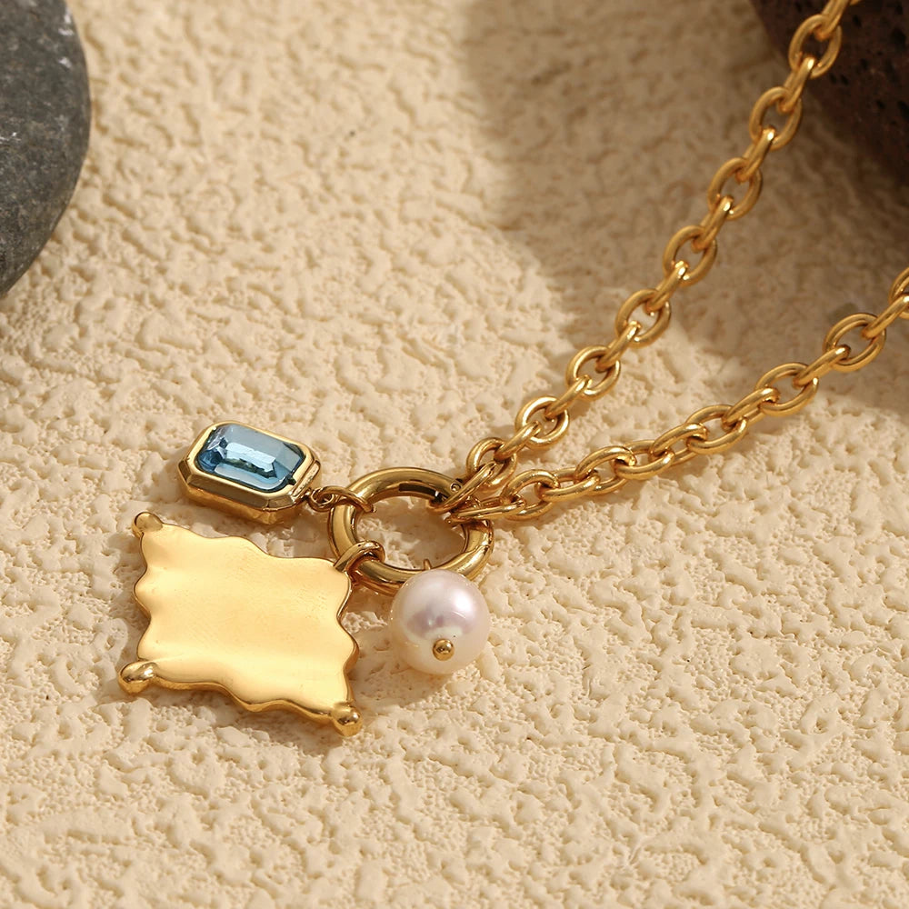 Zircon Pearl Star Pendant Necklace