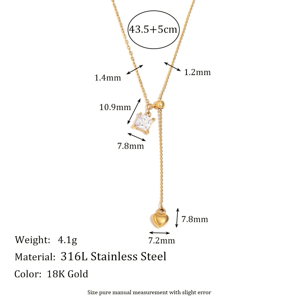 Zircon Square Heart Necklace