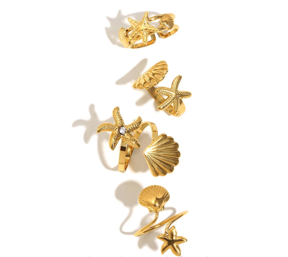 Shell & Starfish Open Ring