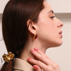 Vintage Oval Stone Hammered Earrings
