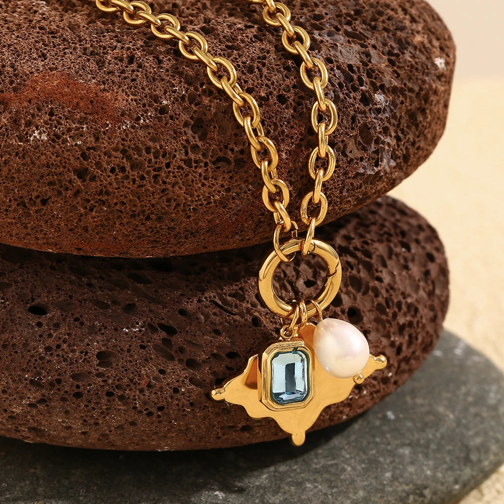 Zircon Pearl Star Pendant Necklace