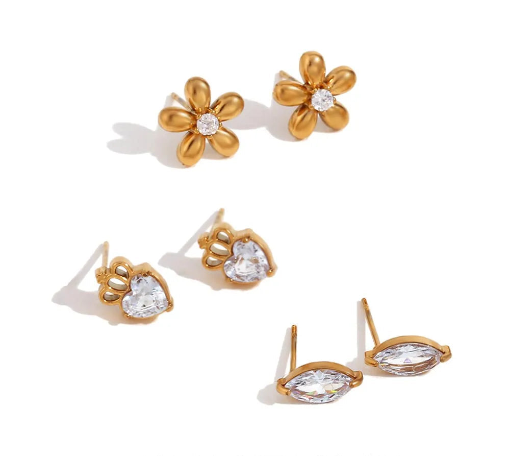 Delicate Zircon Flower Crown Stud Earrings