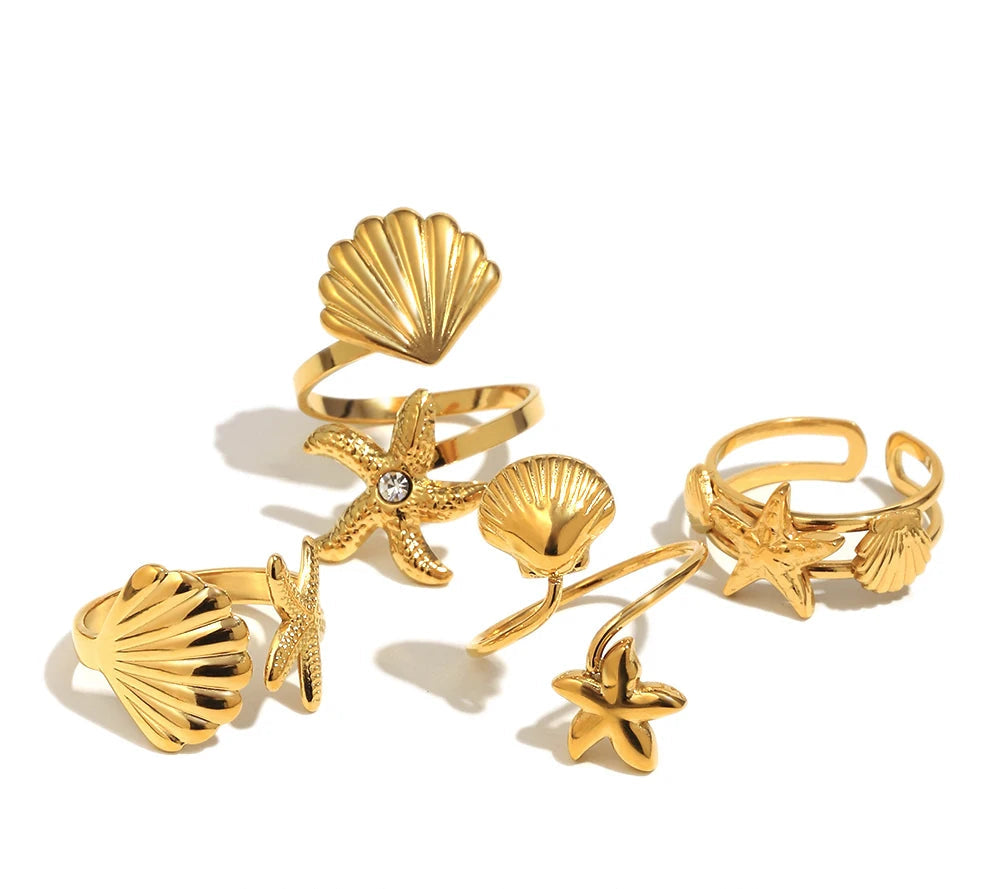 Shell & Starfish Open Ring