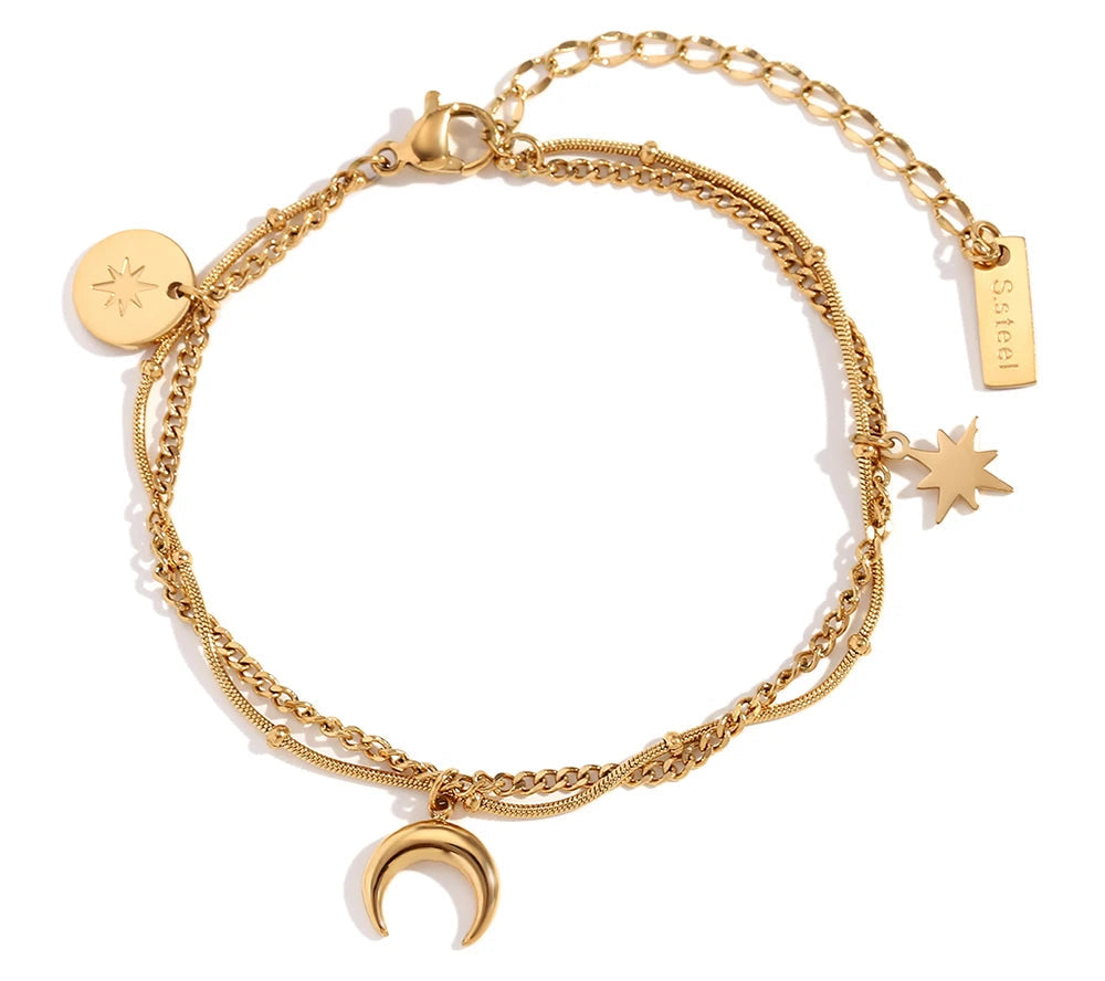 Double Layer Bead Moon & Star Bracelet