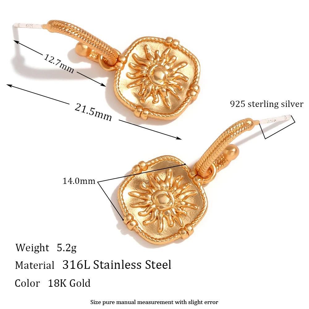 Vintage Sun Square Drop Earrings