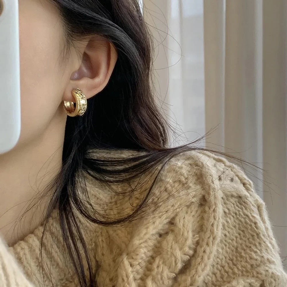 Twist Lace Rhinestone Hoop Earrings