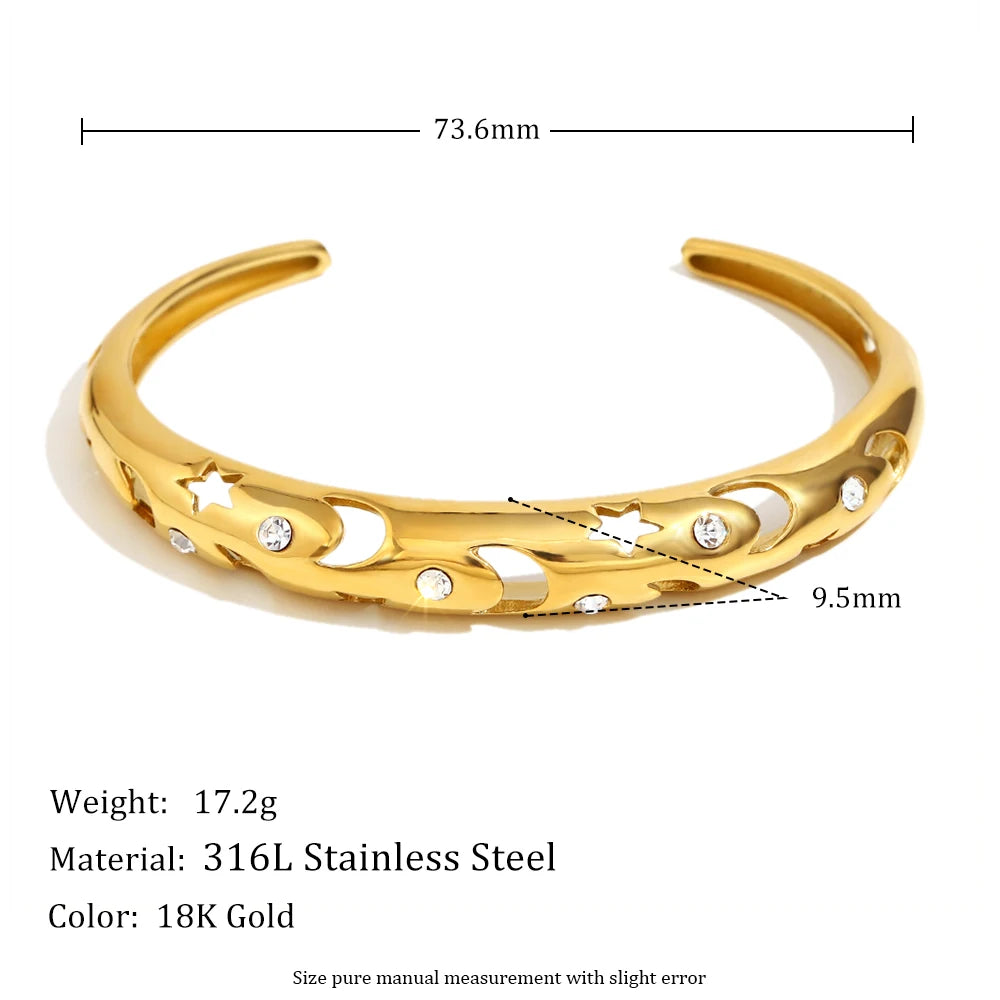 Zircon Star Moon Open Bracelet