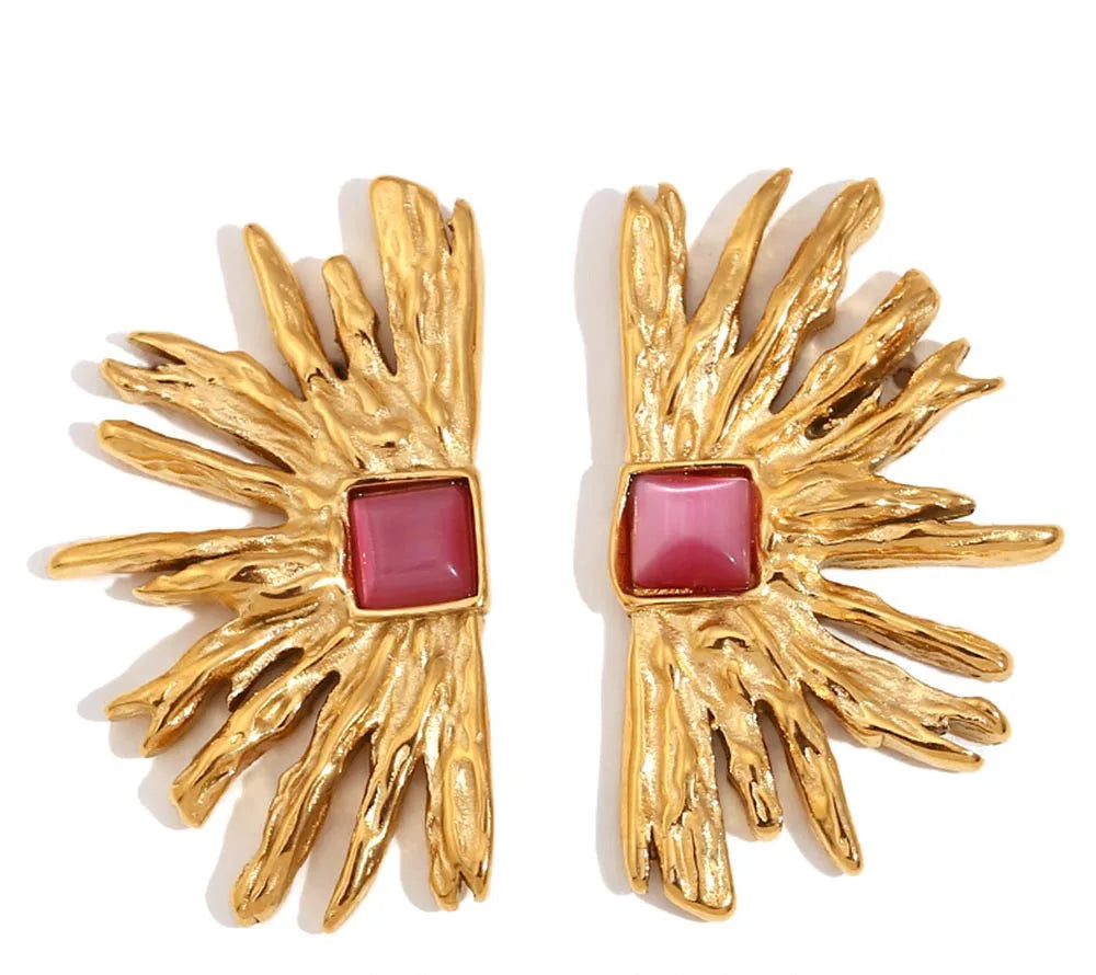 Red Agate Fan-Shaped Earrings