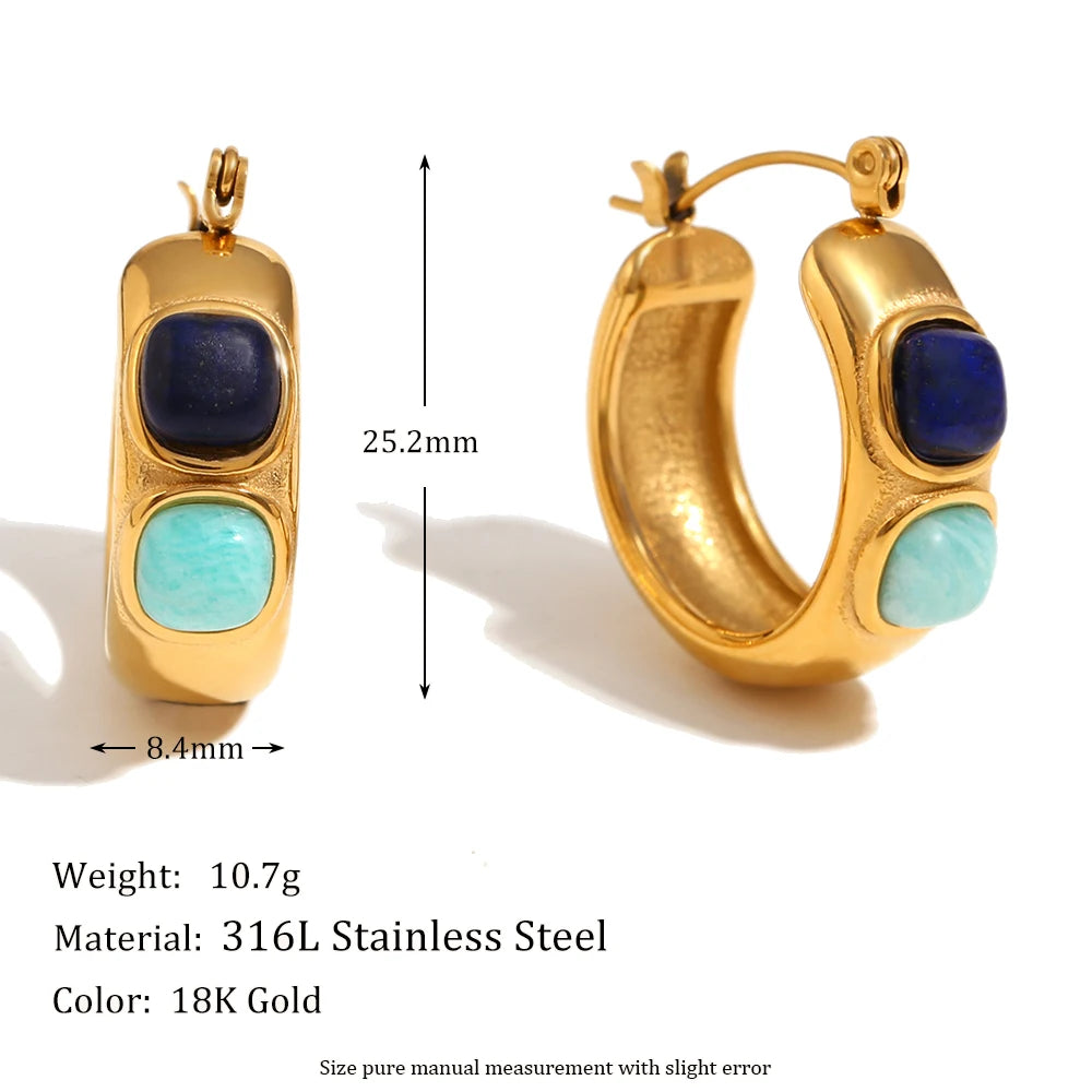 Vintage Blue Stone Hoop Earrings