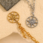 Eight-Pointed Star  Round Pendant Necklace