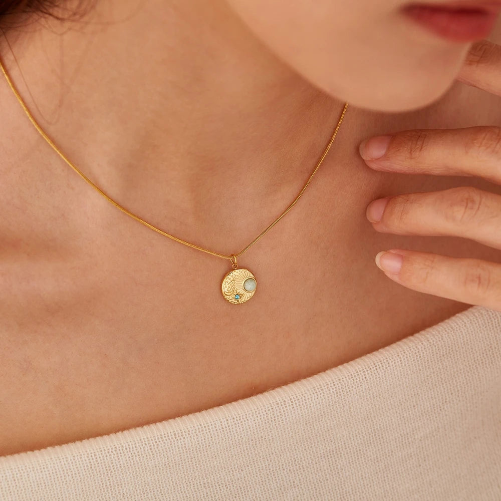 Natural Stone Sun Moon Star Necklace