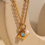 Zircon Pearl Star Pendant Necklace