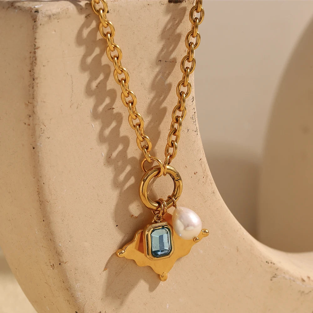 Zircon Pearl Star Pendant Necklace