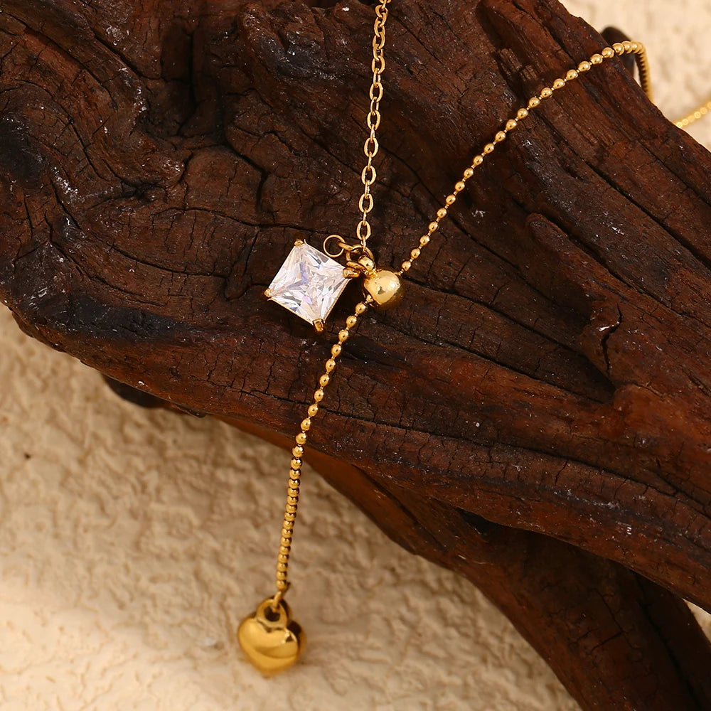 Zircon Square Heart Necklace