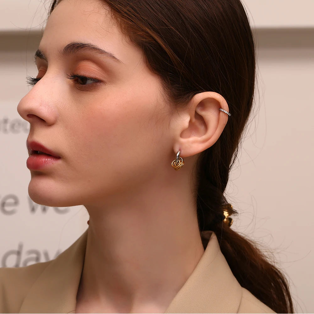Dual-Tone C-Shape Statement Earrings