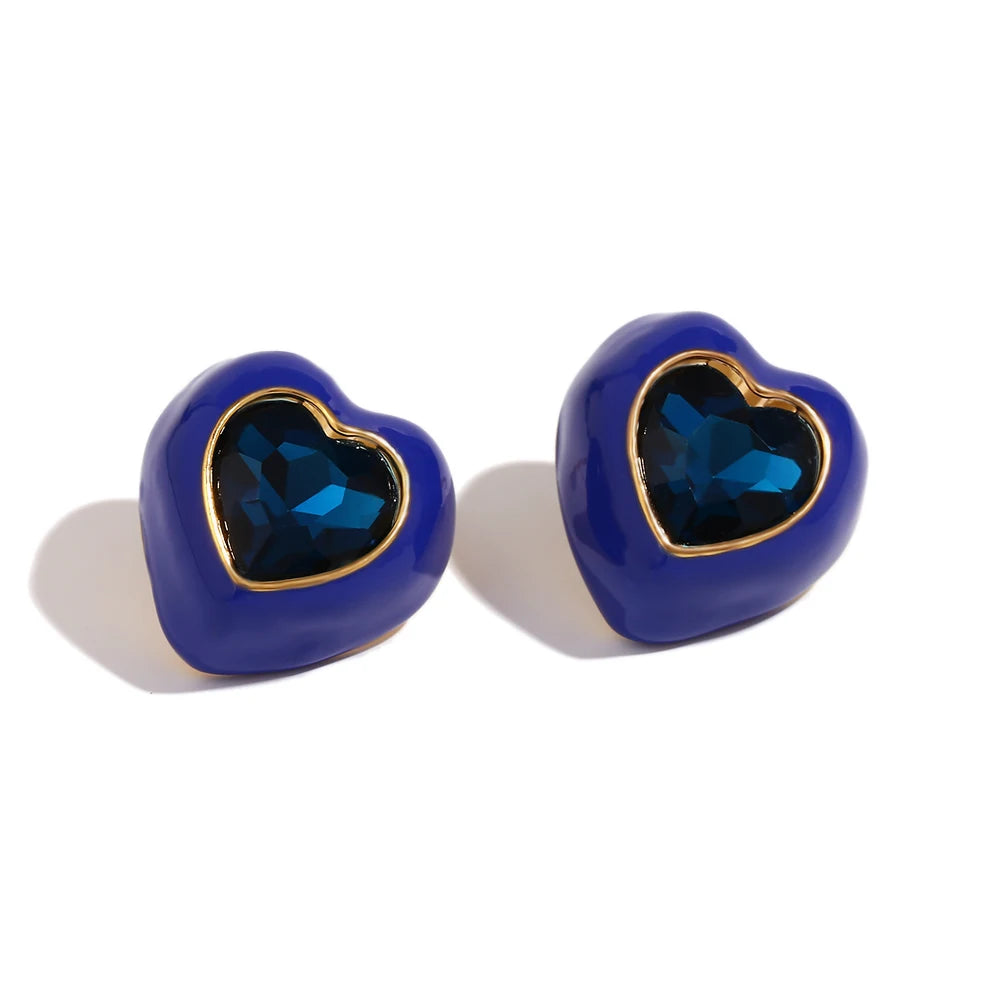 Heart Enamel Rhinestone Earrings