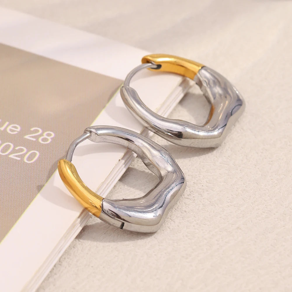 Irregular Bicolor Hoops in 316L Stainless Steel with 18K Gold Plating