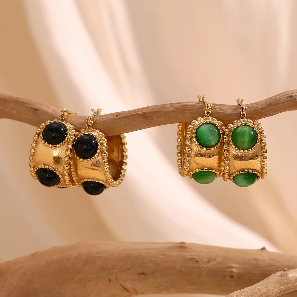 Agate Beaded Hoops