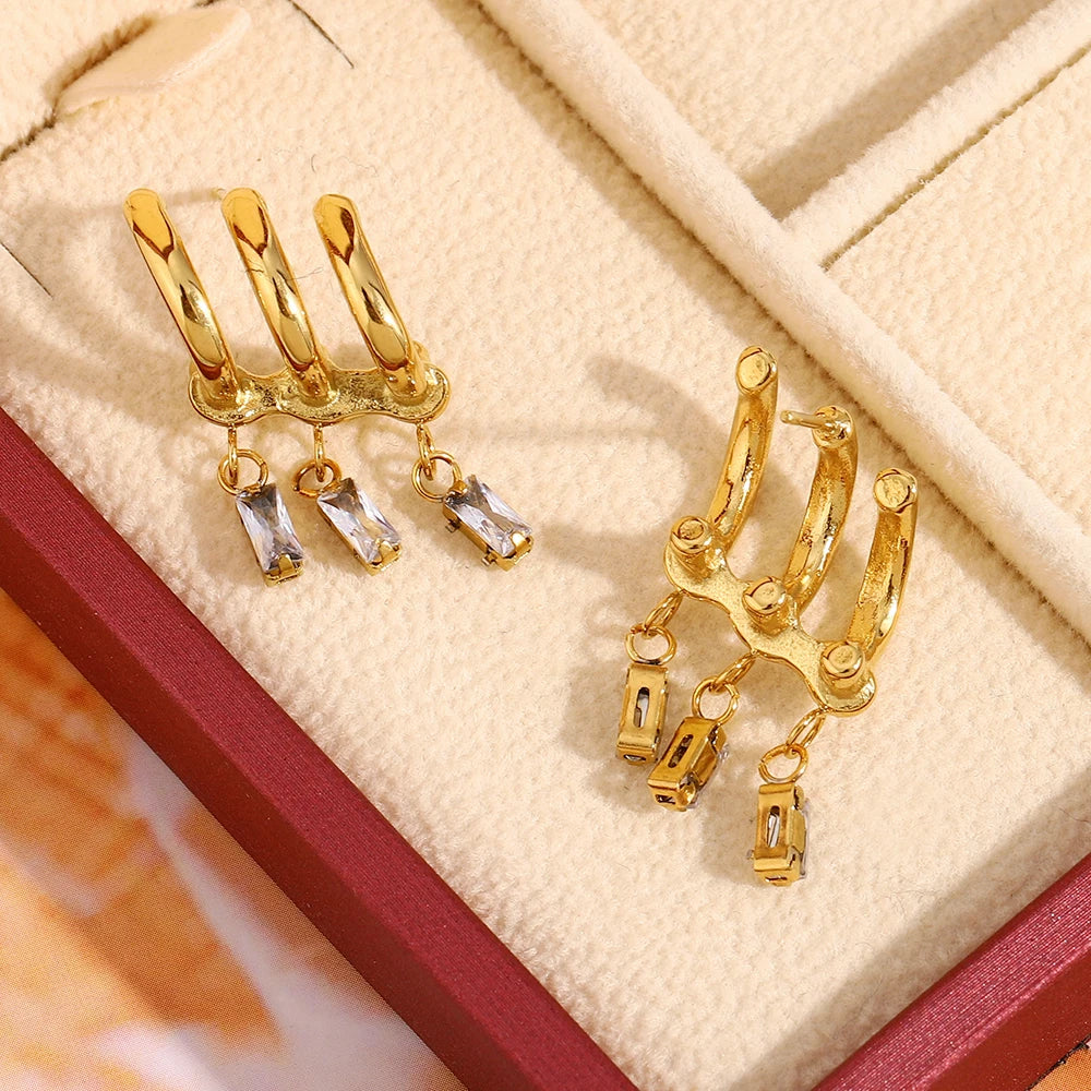 Gold Tassel Zircon Earrings