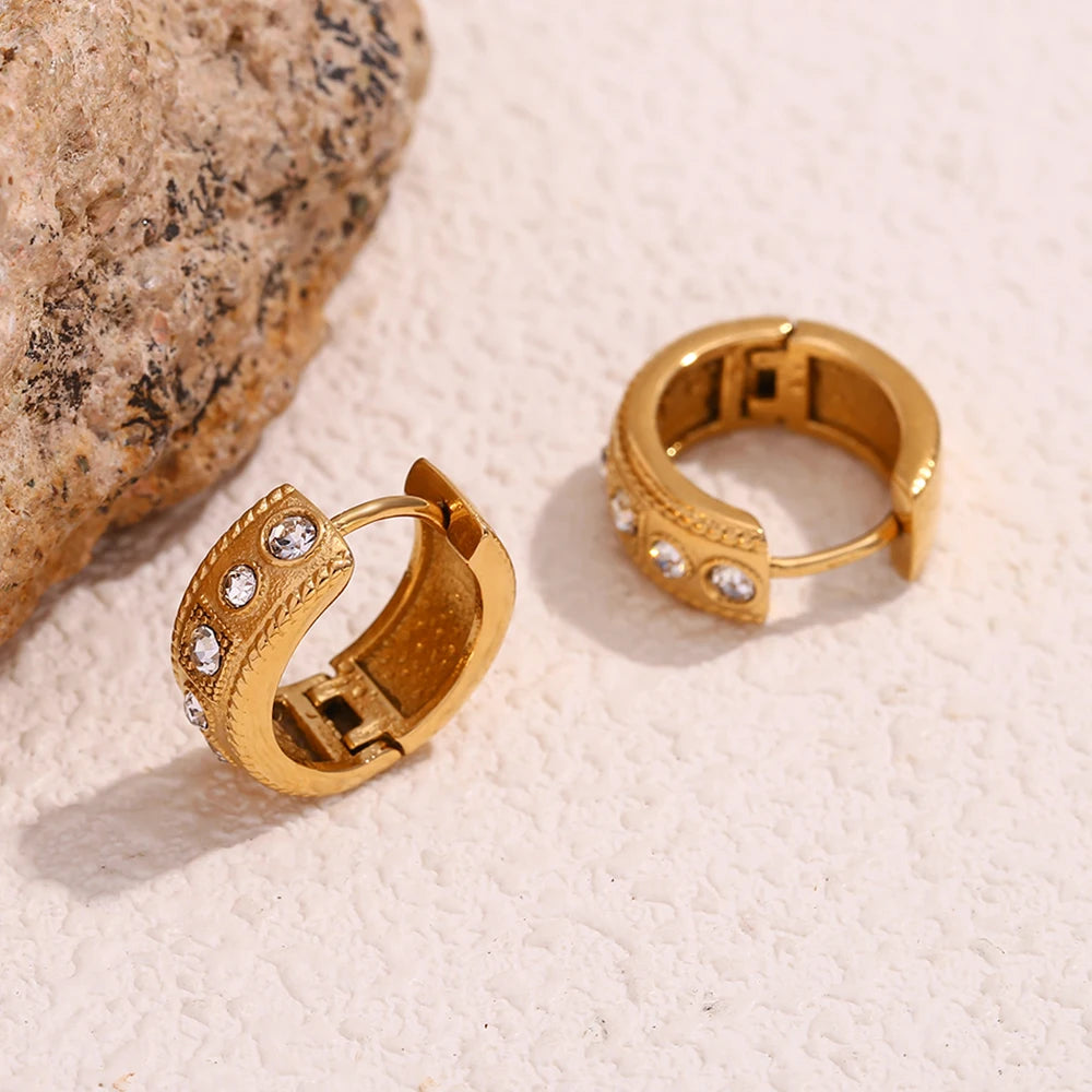 Twist Lace Rhinestone Hoop Earrings